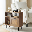 Accent Side End Table with Storage Shelf and Cabinet for Small Space-Natural