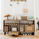 Accent Side End Table with Storage Shelf and Cabinet for Small Space-Natural