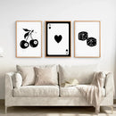Set of Three Piece Playing Cards Black and White Decor by Wall Art Set