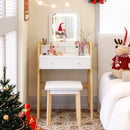 Adjustable Height Vanity Desk Set with 3-Color LED Lighted Mirror and Drawers-White by LJGDeals