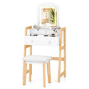 Adjustable Height Vanity Desk Set with 3-Color LED Lighted Mirror and Drawers-White by LJGDeals
