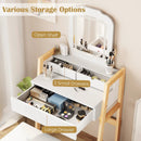 Adjustable Height Vanity Desk Set with 3-Color LED Lighted Mirror and Drawers-White by LJGDeals