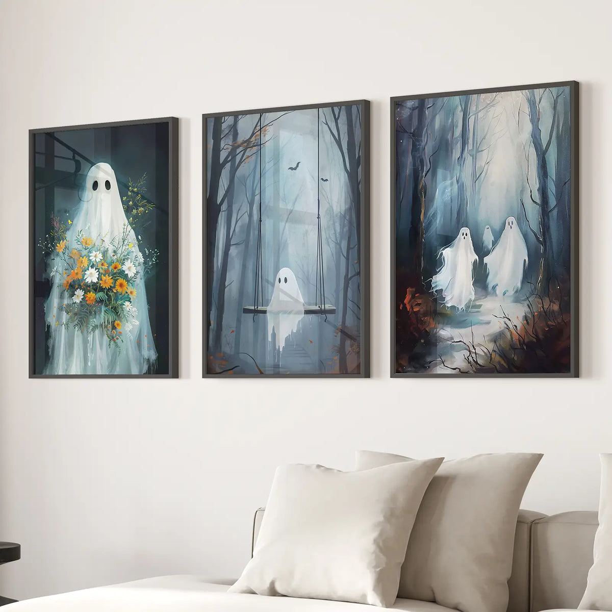 Cute Ghosts Halloween Art Print Gothic Decor Set, photo 3 of 10