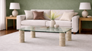 London travertine coffee table with cylindrical interlocking legs