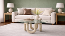 Daffodil Hand-Carved Glass Coffee Table with Natural Travertine Stone Base
