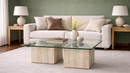 Agalia Set of 2 Travertine Coffee Tables with Cube Legs