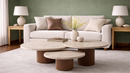 Wako Wood 3-Legged Coffee Table with Natural Travertine Stone Top