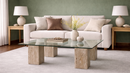 Ilgi Marble Cube Coffee Table with Glass Top - Modern Natural Stone Center Table