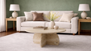 Lulu Round Coffee Table with Marble Pedestal Base and Travertine Top