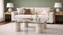 Bozo Travertine Cylinder Glass Coffee Table - Luxury Natural Stone Furniture