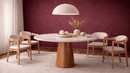 Tirta Travertine Marble Dining Table with Wooden Legs