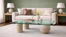 Sage Travertine Coffee Table with Interlocking Cylinder Legs