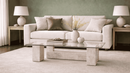 Labyrinth Marble and Glass Cube Coffee Table - Modern Natural Stone Living Room Furniture