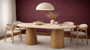 Gamsa Travertine Marble Dining Table with Wooden Funnel Legs