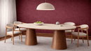 Kana Travertine Marble Dining Table with Wooden Cone Legs