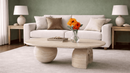 Florence Marble and Wood Rounded Coffee Table