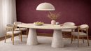 Elipse Travertine Marble Dining Table with Wooden Legs