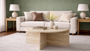 Owen Travertine Tiered Round Coffee Table - Natural Stone Living Room Furniture
