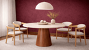 Flaubert Travertine Marble Dining Table with Wooden Legs