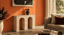 Georgette Travertine Bridge Console Table - Natural Stone Entryway Table