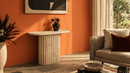 Wood and Travertine Daisy Oval Console Table