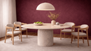 Eleanor Travertine Marble Dining Table with Single Bullet Pedestal Base