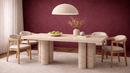 Gretal Travertine Marble Dining Table with 6 Cylinder Pedestal Legs
