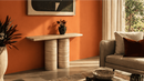 Hebe Travertine Console Table with Cylindrical Legs - Natural Stone Entryway Table