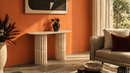 Vanessa Travertine Console Table with Herringbone Leg Design