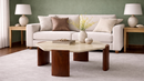 Virginia Travertine Coffee Table with Wooden Legs - Natural Stone Living Room Furniture