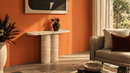 Atropes Travertine Block Cylinder Console Table