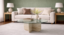 Navia Round Travertine Coffee Table with Glass Top