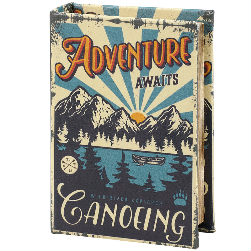 Adventure Awaits Canoeing Book Box | Outdoor-Themed Book Shaped Storage Stash Trinket Box