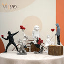 GobekUsa Banksy Sculpture Collection: Flower Thrower & Balloon Girl Figurines for Home & Office