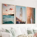 California Travel Wall Art Prints. Ferris Wheel, Ocean Sunset by Wall Art Set