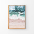 Aerial Coastal Ocean Wall Decor. Pink Beach, Blue Waves
