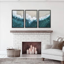 Turquoise Wave on the Sandy Beach Prints. Aerial Photography by Wall Art Set
