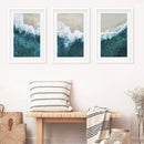 Turquoise Wave on the Sandy Beach Prints. Aerial Photography by Wall Art Set