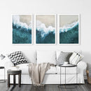 Turquoise Wave on the Sandy Beach Prints. Aerial Photography by Wall Art Set