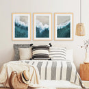 Turquoise Wave on the Sandy Beach Prints. Aerial Photography by Wall Art Set