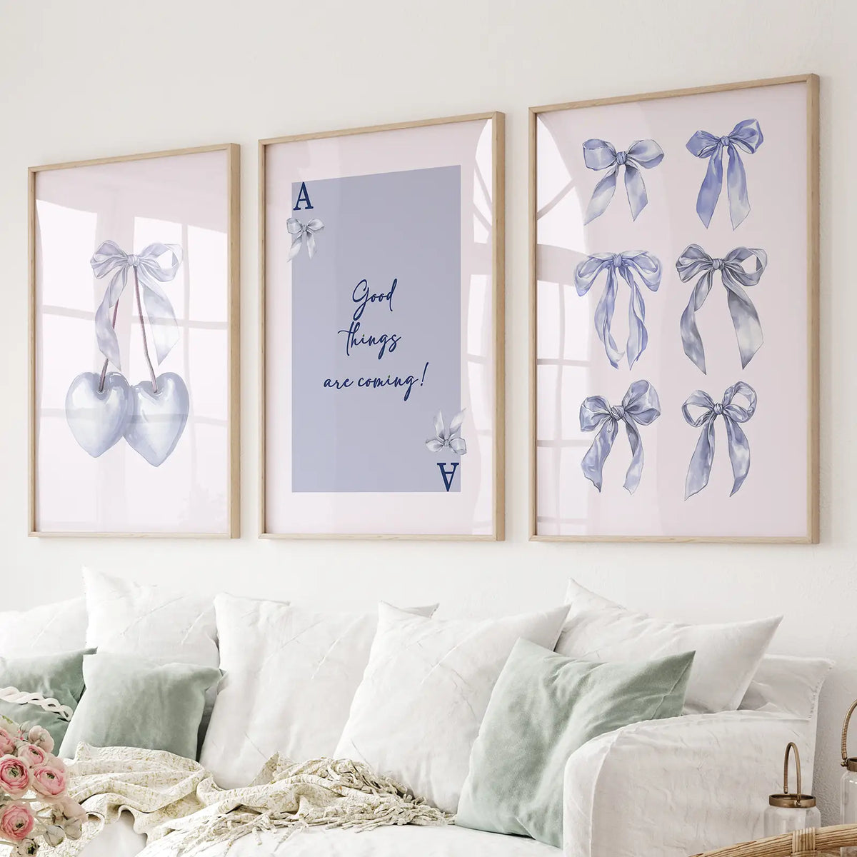 Trendy Blue Bows Preppy Poster Girly Decor Art Set, photo 2 of 10