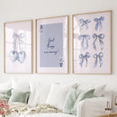 Trendy Blue Bows Preppy Poster Girly Decor Art Set by Wall Art Set