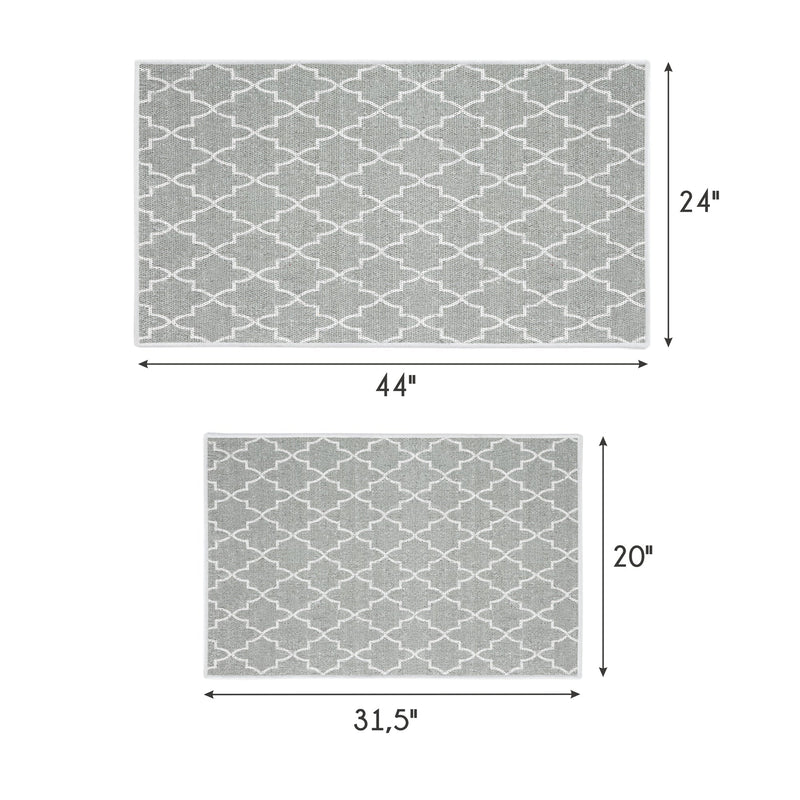 Geometric Design Non Skid Washable Kitchen Runner Rugs Set of 2| 44 x 24 and 31.5 x 20 Inches Floor Mats |Gray