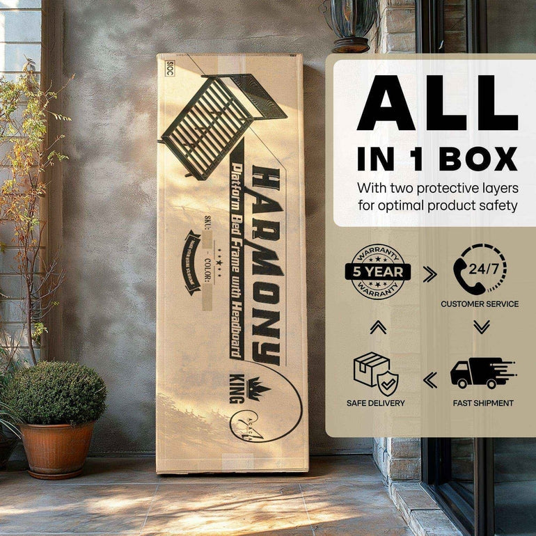 Acacia Harmony Solid Wood Platform Bed Frame with Headboard