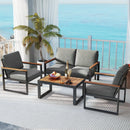 4 Piece Patio Aluminum Furniture Set with Armrests and Tabletop-Gray by DirectDeals