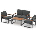 4 Piece Patio Aluminum Furniture Set with Armrests and Tabletop-Gray by LJGDeals