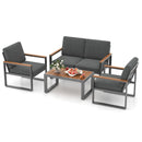 4 Piece Patio Aluminum Furniture Set with Armrests and Tabletop-Gray by LJGDeals