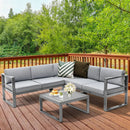 4 Pieces Aluminum Patio Furniture Set with Thick Seat and Back Cushions-Gray by LJGDeals