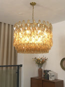 Amber Glass Prism Murano Style Chandelier