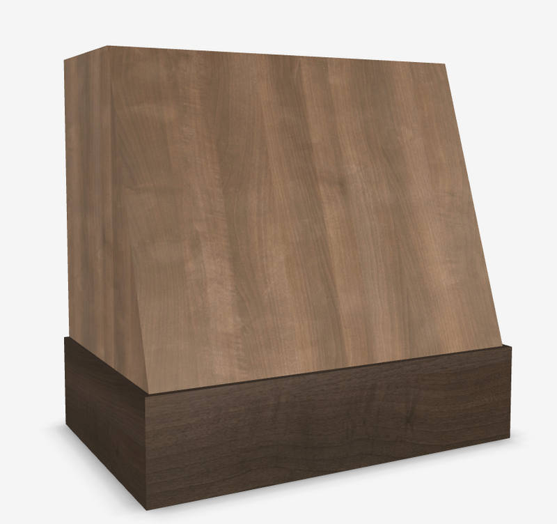 American Walnut Wood Range Hood With Angled Front and Walnut Band - 30", 36", 42", 48", 54" and 60" Widths Available